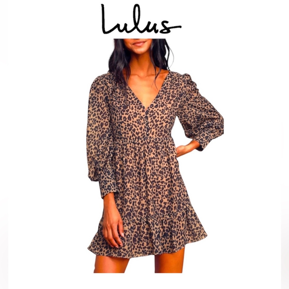 Lulu's Medium Animal Print Long Sleeve Mini Dress-LIKE NEW